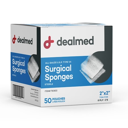 Dealmed Gauze Sponge Woven Sterile 2" X 2" 8-Ply 2'S, 50/Bx, 30/Cs, 1500PK 783822